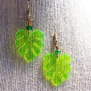 Acrylic Green Chartreuse Palm Leaf Earrings